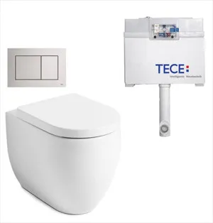 Flo Rimless In-wall Toilet Suite S&P Trap with Square ABS Matte Chrome Button by Tece, a Toilets & Bidets for sale on Style Sourcebook