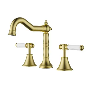 Clasico Basin Set Ceramic Hahdle Brushed Gold by null, a Bathroom Taps & Mixers for sale on Style Sourcebook
