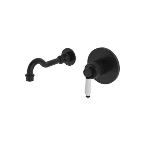 Eleanor Wall Basin Set Matte Black White Handle by null, a Bathroom Taps & Mixers for sale on Style Sourcebook