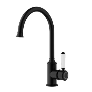 Clasico Gooseneck Sink Mixer Ceramic Handle Matt Black by Ikon, a Kitchen Taps & Mixers for sale on Style Sourcebook