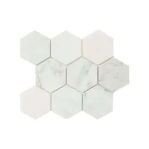 Longyard White Calacatta Natural Product Hex Large Honed Mosaic by Beaumont Tiles, a Mosaic Tiles for sale on Style Sourcebook