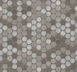 Captial Greige Marble Natural Product Penny Round Mix Honed Mosaic by Beaumont Tiles, a Mosaic Tiles for sale on Style Sourcebook