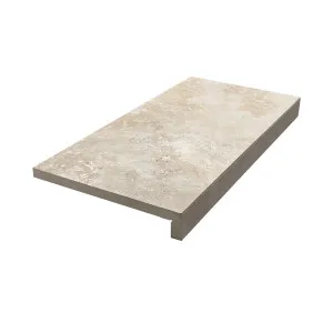 Pompeii Travertine Crema Structured Textured L Coping 80mm Drop Paver by Beaumont Tiles, a Porcelain Tiles for sale on Style Sourcebook