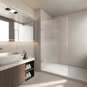 Covey Frameless Single Panel With Narrow Line Fluted Glass Shower Screen Brushed Nickel by Covey, a Shower Screens & Enclosures for sale on Style Sourcebook