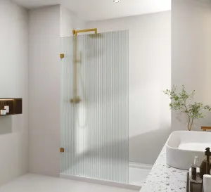 Covey Frameless Single Panel With Narrow Line Fluted Glass Shower Screen Brushed Gold by Covey, a Shower Screens & Enclosures for sale on Style Sourcebook