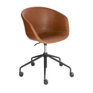 Yvette faux leather office chair in brown with steel legs in a black finish by Kave Home, a Chairs for sale on Style Sourcebook