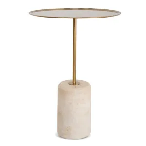 Pravina 45cm Travertine Side Table - Brushed Gold by Interior Secrets - AfterPay Available by Interior Secrets, a Side Table for sale on Style Sourcebook