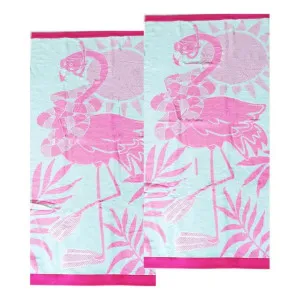 Renee Taylor Jacquard Velour Tropical Flamingo Kids Beach Towel 2 Pack by null, a Outdoor Accessories for sale on Style Sourcebook