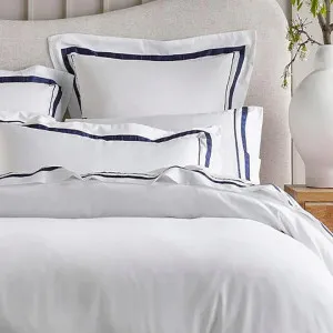 Renee Taylor 1000 Thread Count Egyptian Cotton White and Navy European Pillowcase by null, a Cushions, Decorative Pillows for sale on Style Sourcebook