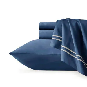 Renee Taylor Strada Embroidered Egyptian Cotton Indigo European Pillowcase by null, a Cushions, Decorative Pillows for sale on Style Sourcebook