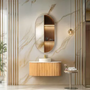 Orio Montebello Light Walnut Fluted 900mm Curve Single Bowl Wall Hung Vanity by Orio, a Vanities for sale on Style Sourcebook