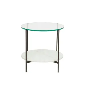 Clermont Layer Marble Side Table - Matt White Marble - Black by GlobeWest, a Side Table for sale on Style Sourcebook