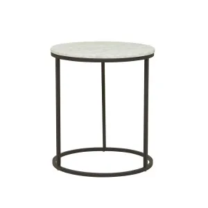 Elle Round Side Table - Matt White Marble - Black by GlobeWest, a Side Table for sale on Style Sourcebook