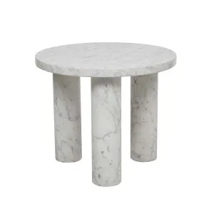 Amara Round Leg Side Table - Matt White Marble by GlobeWest, a Side Table for sale on Style Sourcebook