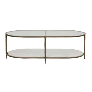 Amelie Oval Coffee Table - White Marble - Antique Brass by GlobeWest, a Coffee Table for sale on Style Sourcebook