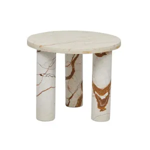 Amara Round Leg Side Table - Brown Vein Marble by GlobeWest, a Side Table for sale on Style Sourcebook