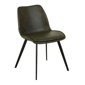 Isaac Dining Chair - Vintage Matt Green PU - Black Metal by GlobeWest, a Chairs for sale on Style Sourcebook