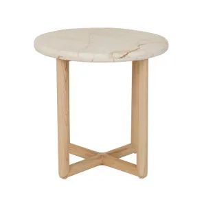 Camille Marble Side Table - Brown Vein Marble - Natural Ash by GlobeWest, a Side Table for sale on Style Sourcebook