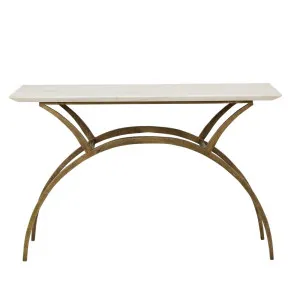 Verona Crescent Console - White Marble - Antique Brass by GlobeWest, a Console Table for sale on Style Sourcebook