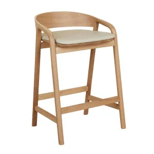 Tolv Inlay Upholstered Barstool - Limestone Leather - Light Oak by Sketch, a Bar Stools for sale on Style Sourcebook