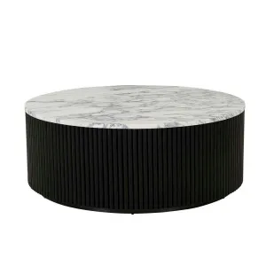 Benjamin Ripple Marble Coffee Table - Arabescato - Black Oak by GlobeWest, a Coffee Table for sale on Style Sourcebook