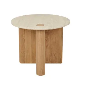 Natadora Pivot Marble Side Table - Natural Travertine - Light Oak by Natadora, a Side Table for sale on Style Sourcebook