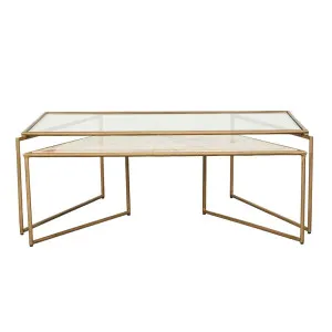 Celeste Allure Nest Coffee Tables - Crema Beige Marble - Antique Brass by GlobeWest, a Coffee Table for sale on Style Sourcebook