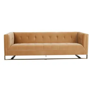 Kennedy Tufted 3 Seater Sofa - Cumin Velvet - Brass by GlobeWest, a Sofas for sale on Style Sourcebook