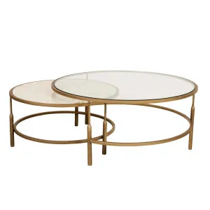 Verona Charm Nest of 2 Coffee Tables - Crema Beige Marble - Antique Brass by GlobeWest, a Coffee Table for sale on Style Sourcebook