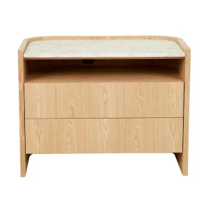 Elsie Two Drawer Bedside - White Marble - Natural Ash by GlobeWest, a Bedside Tables for sale on Style Sourcebook