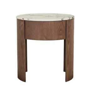 Oberon Crescent Marble Bedside - Matt Ocean Marble - Smoked Ash by GlobeWest, a Bedside Tables for sale on Style Sourcebook