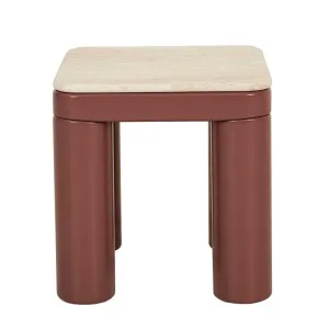 Frankie Marble Side Table - Natural Travertine - Gloss Brick by GlobeWest, a Side Table for sale on Style Sourcebook