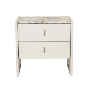 Pearce Marble 2 Drawer Tall Bedside - Matt Ocean Marble - Bone by GlobeWest, a Bedside Tables for sale on Style Sourcebook