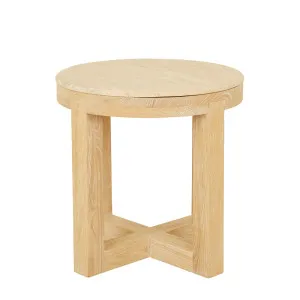 Eyre Side Table - Natural Travertine - Wirebrushed Oak by GlobeWest, a Side Table for sale on Style Sourcebook