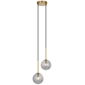 Telbix Gaston Antique Gold 2 Light Pendant Light Smoke by Telbix, a Pendant Lighting for sale on Style Sourcebook