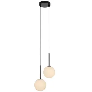 Telbix Gaston Black 2 Light Pendant Light Opal Matt by Telbix, a Pendant Lighting for sale on Style Sourcebook