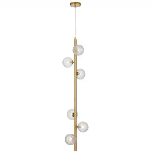 Telbix Antique Gold Elson 6 Light Pendant Light Clear Prism by Telbix, a Pendant Lighting for sale on Style Sourcebook