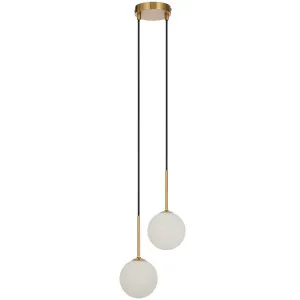 Telbix Gaston Antique Gold 2 Light Pendant Light Opal Matt by Telbix, a Pendant Lighting for sale on Style Sourcebook