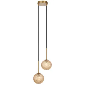 Telbix Gaston Antique Gold 2 Light Pendant Light Amber Tear by Telbix, a Pendant Lighting for sale on Style Sourcebook