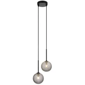 Telbix Gaston Black 2 Light Pendant Light Smoke Tear by Telbix, a Pendant Lighting for sale on Style Sourcebook