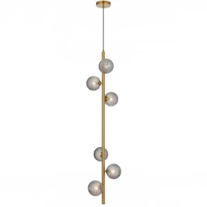 Telbix Antique Gold Elson 6 Light Pendant Light Smoke Tear by Telbix, a Pendant Lighting for sale on Style Sourcebook