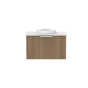 Mosman Mini Vanity With Basin 600mm 1 Door, Prime Oak & Grey Travertine | Made From MDF In light Brown By Raymor by Raymor, a Vanities for sale on Style Sourcebook