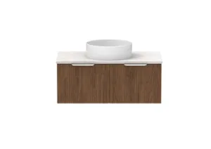 Mosman Vanity With Basin 900mm 2 Draw, Florentine Walnut & Grey Travertine | Made From MDF In Brown By Raymor by Raymor, a Vanities for sale on Style Sourcebook