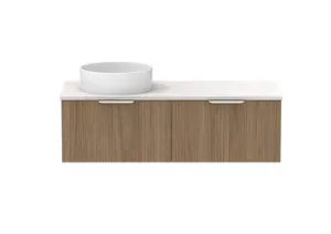 Mosman Vanity With Left Hand Basin 1200mm 2 Draw, Prime Oak & Grey Travertine | Made From MDF In light Brown By Raymor by Raymor, a Vanities for sale on Style Sourcebook