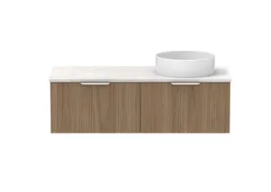 Mosman Vanity With Right Hand Basin 1200mm 2 Draw, Prime Oak & Grey Travertine | Made From MDF In light Brown By Raymor by Raymor, a Vanities for sale on Style Sourcebook