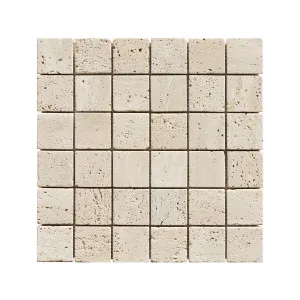 Bedrock Beige Square Travertine Natural Product Tumbled Mosaic by Beaumont Tiles, a Mosaic Tiles for sale on Style Sourcebook