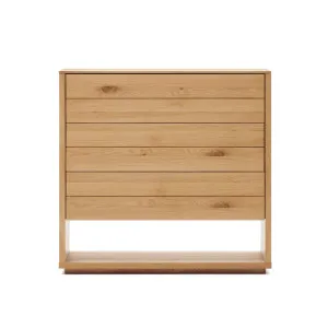 Alguema chest of drawers with 3 drawers in oak wood veneer with natural finish, 100 x 97 cm by Kave Home, a Dressers & Chests of Drawers for sale on Style Sourcebook