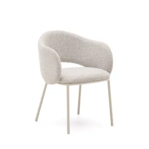 Maina chair in thick beige chenille and steel legs in a beige finish, FSC Mix Credit by Kave Home, a Dining Chairs for sale on Style Sourcebook