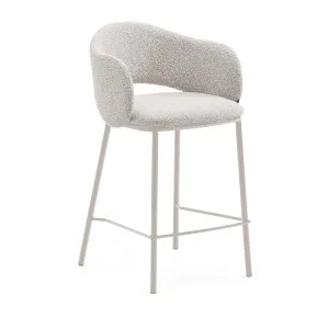 Maina stool in thick beige chenille and steel legs in a beige finish, FSC Mix Credit, 65 cm by Kave Home, a Bar Stools for sale on Style Sourcebook