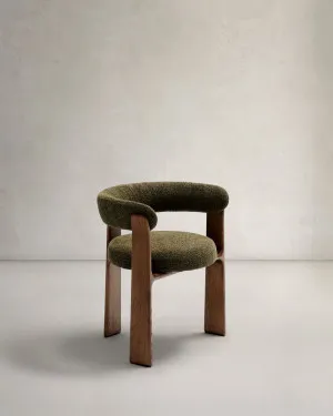 Granite 3-legged chair in green chenille and with solid ash wood in a walnut finish FSC 100% by Kave Home, a Dining Chairs for sale on Style Sourcebook